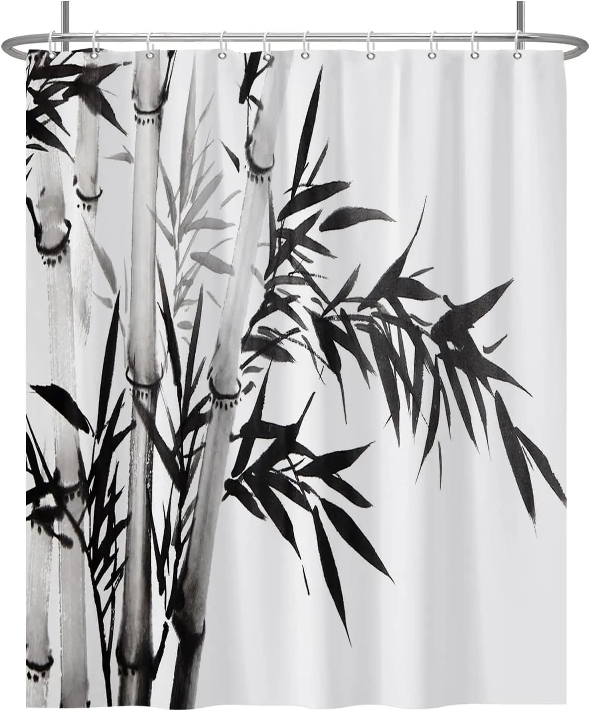 Bamboo Leaf Bathroom Shower Curtain Waterproof Indoor Decor Vertical Natural Print Modern Bathroom Curtain