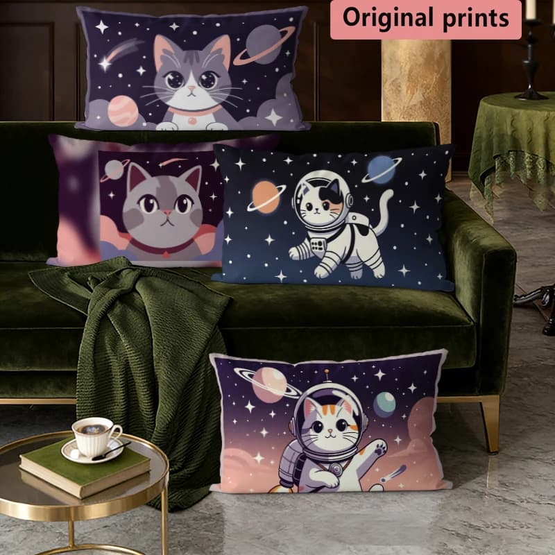 Fodere per cuscini Space Cat Astronaut, adatte per divano, camera da letto, auto, cuscino rettangolare per la schiena