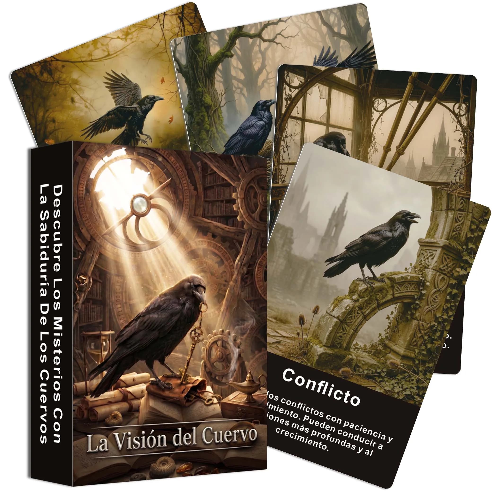 Spanish Oracle Cards Deck, Crow's Insight Card Deck, 50 Cards for Daily Guidance, Spanish Tarot Cards For Beginners, Card Games