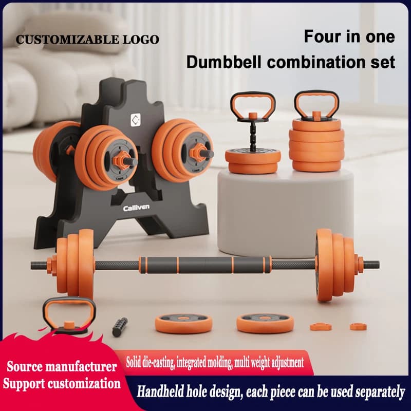 Set di manubri, kettlebell e bilanciere da uomo per fitness domestico, con regolazione rapida del peso, manubri solidi