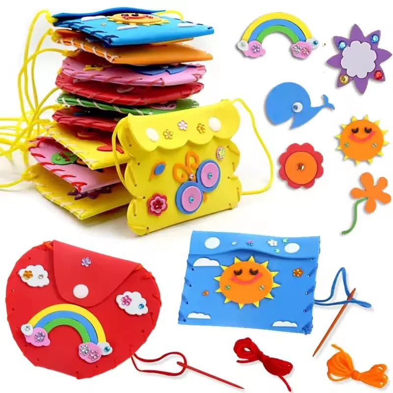 5 pezzi Cuci le tue borse Kit di borse da cucito Bambini Ragazze Principianti Forniture Bomboniere Attività di gruppo Progetto Regalo giocattolo prescolare