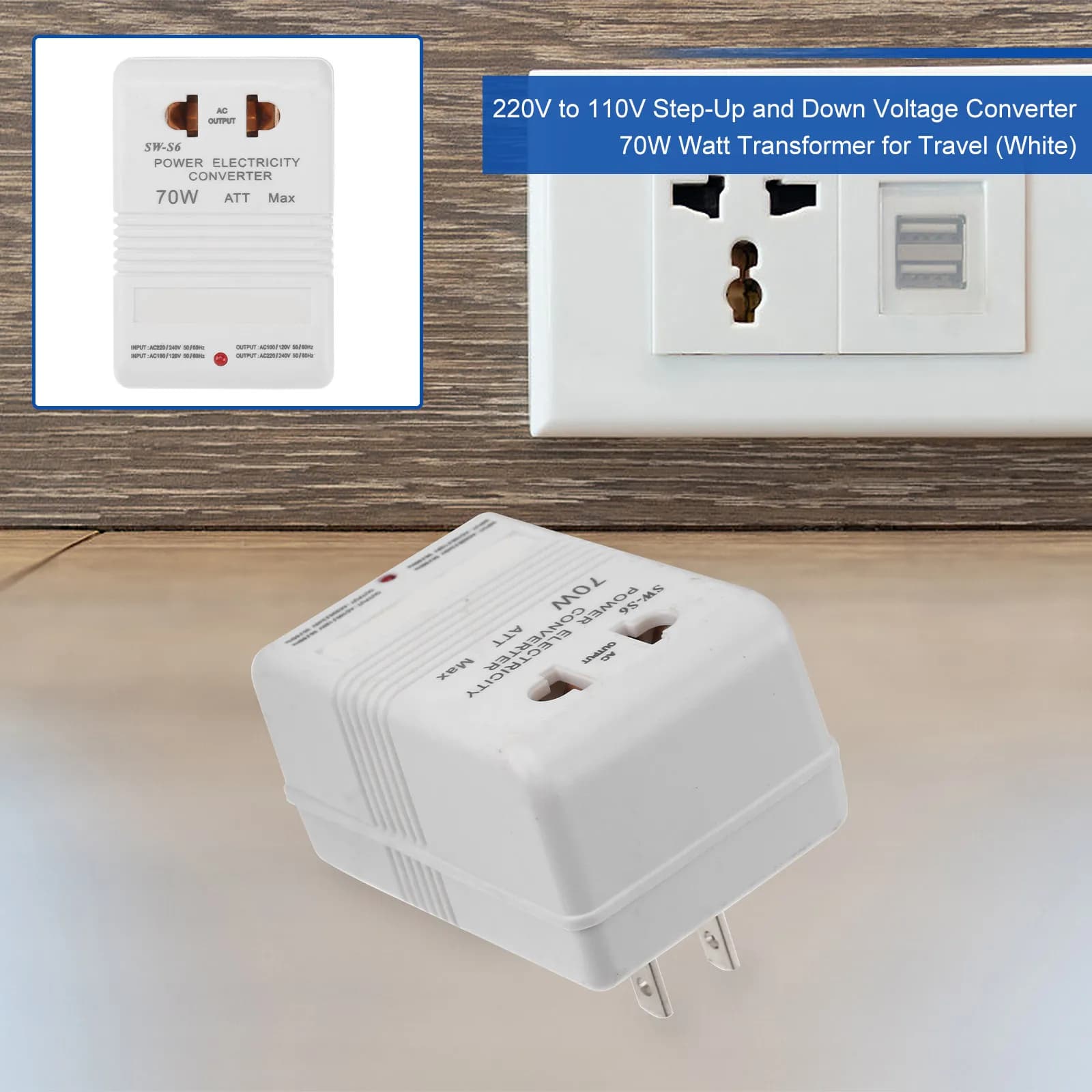 Adattatore di Alimentazione Universale da 220V a 110V, Convertitore di Tensione Step-Up/Down, Adattatore da Viaggio Ideale per Ricarica Mondiale