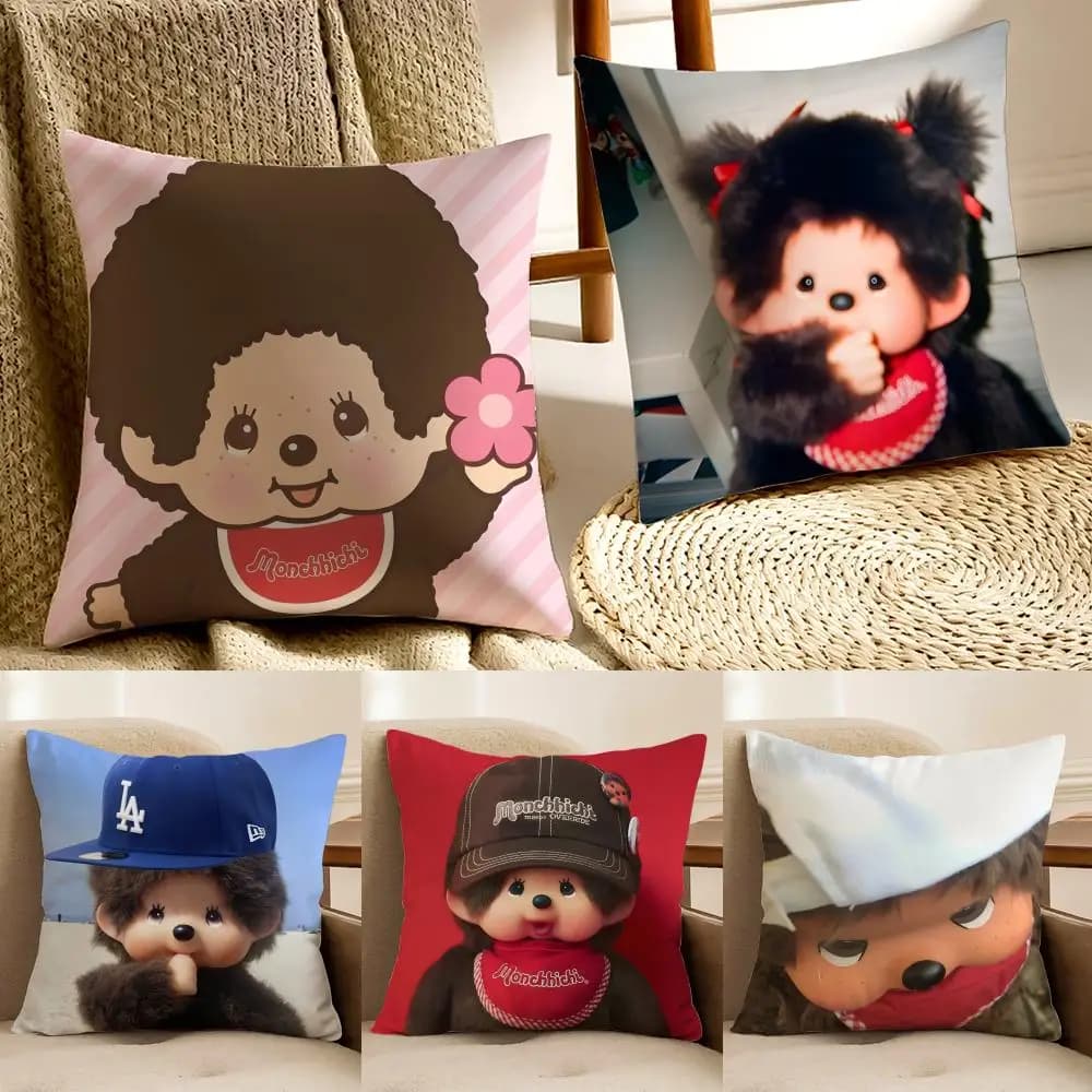 M=Monchhichi clumsy Cushion Cover Pillowcase Anti-dustmite living Room Sofa Decor Cushion Room