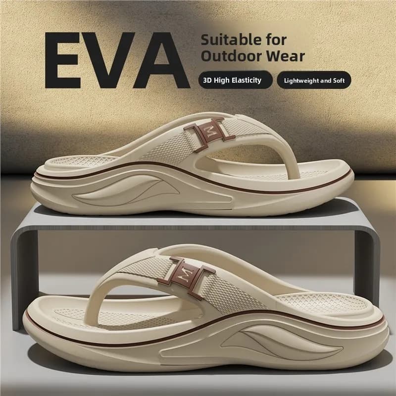 Men's Thick Bottom Sandals Summer Beach Anti-Slip Wear-Resistant Comfortable Soft Sole High-End Slippers Korean Style EVA Mat...