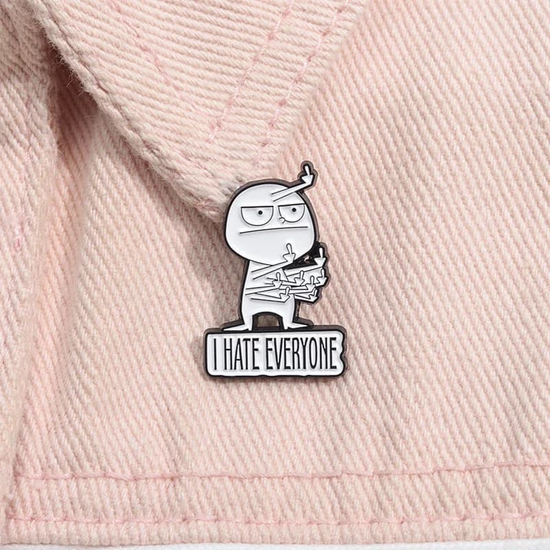 Spille in smalto 'I Hate Everyone' divertenti, ciniche e satiriche, per vestiti, colletti di camicie, zaini, gioielli decorativi