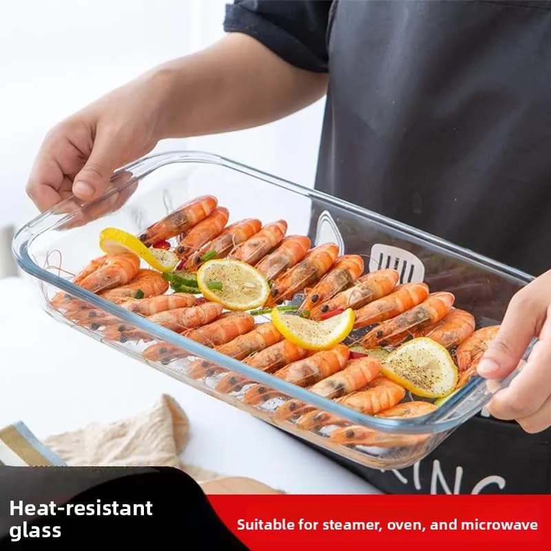 Heat Resistant Glass Air Fryer Bowl Microwave Oven Home Use Roasting Tray Rice Bowl Dumpling Bowl Rectangular Dining Plate