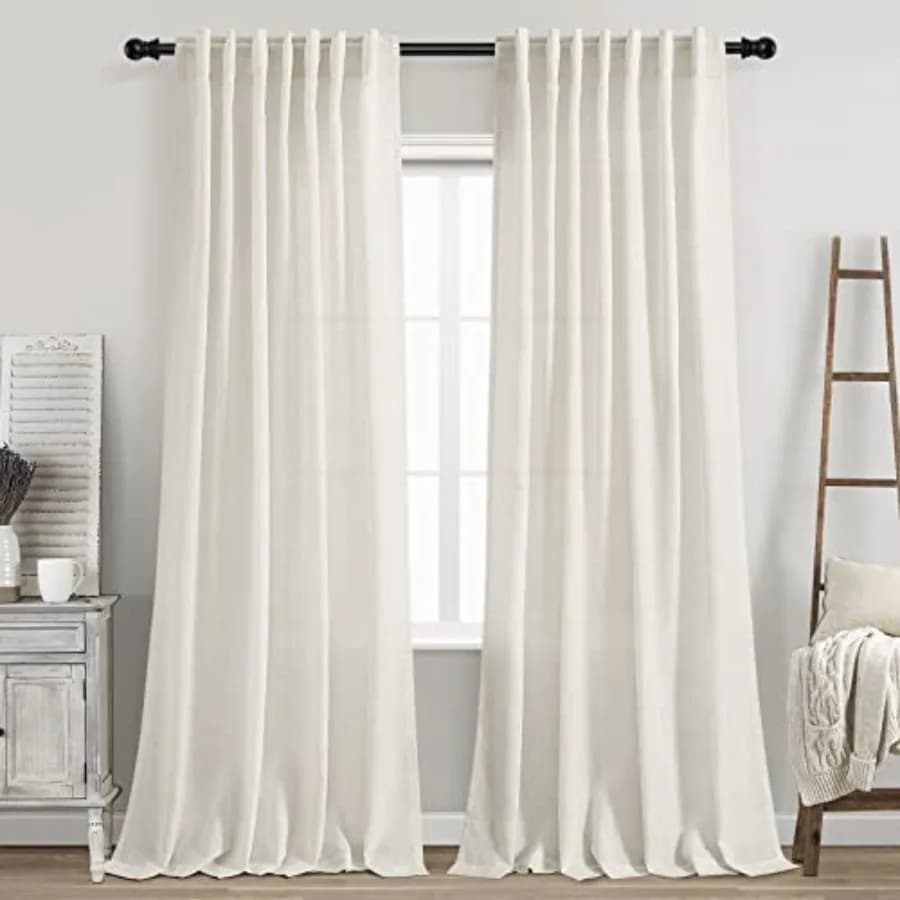 Cream Linen Back Tab Curtains 84 Inch Length for Living Room 2 Panel Set Neutral Modern Farmhouse Window Privacy Semi Sheer Lin