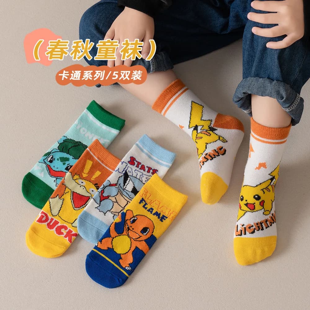5 paia di calzini Pokemon per bambini, calzini corti anime per ragazzi, calzini kawaii per bambini, calzini estivi primaverili a forma di barca, regalo per bambini da 1 a 12 anni