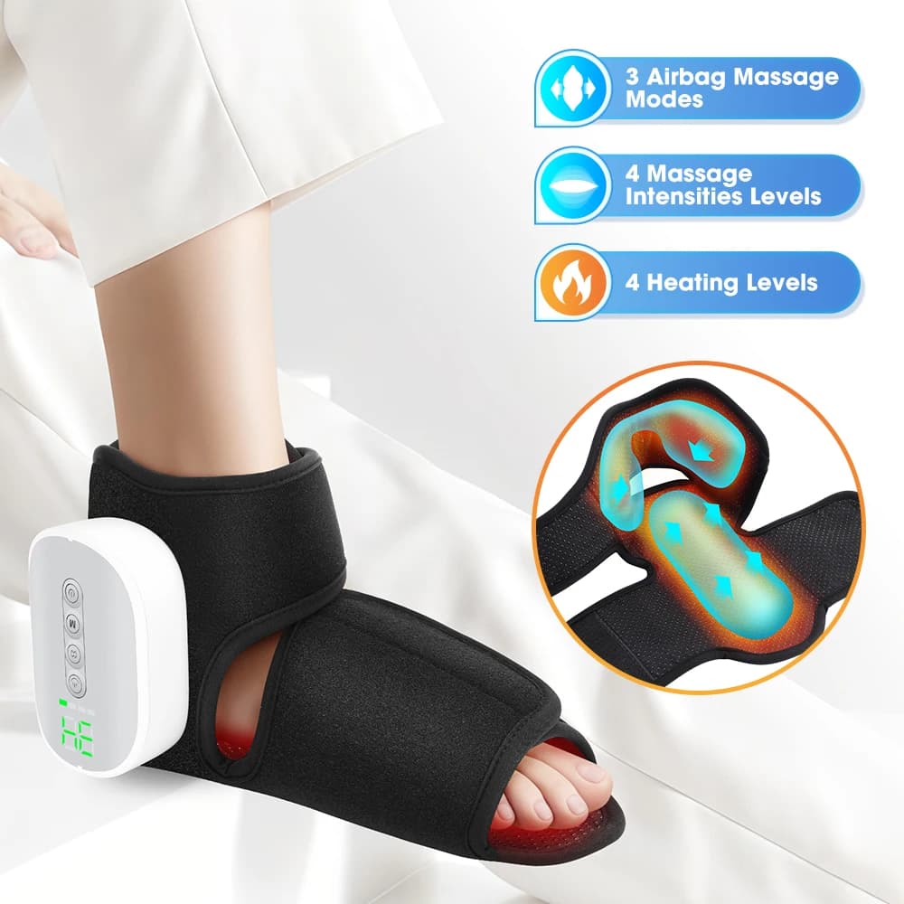Massaggiatore Elettrico Riscaldante per Piedi e Caviglie con Airbag, Massaggio Rilassante, Sollevamento, Compressione Calda, Senza Fili