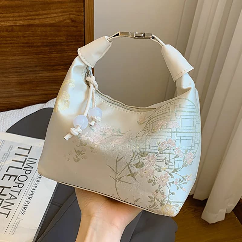 Chinese Ancient Style Wrist Bag Ladies Multi Functional Hanfu Accessories Handbag Lace Embroidered Fabric Crossbody Shoulder Bag
