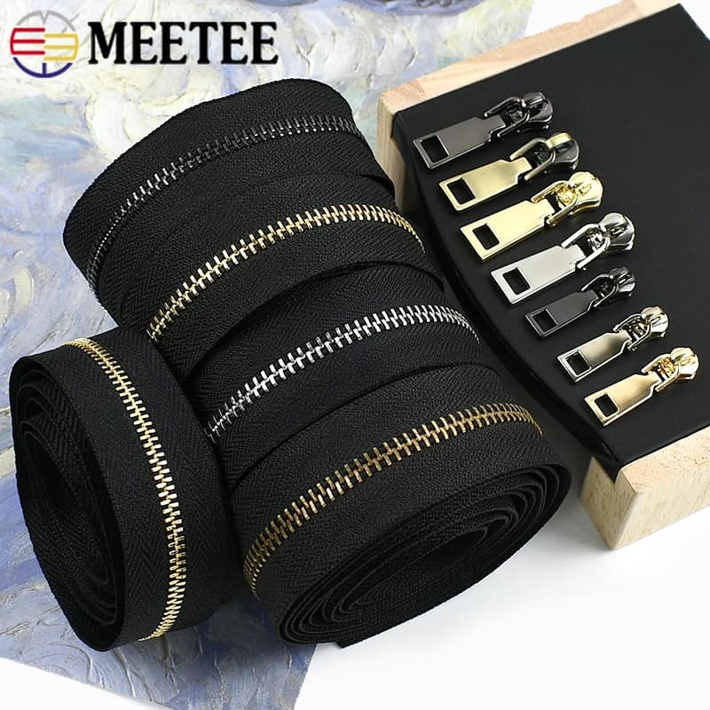 1-5 metri 3 # 5 # Cerniere in metallo con cursori per cerniera per borse da cucire Zampe al metro Chiusura con cerniera per vestiti Accessori per cucito fai-da-te