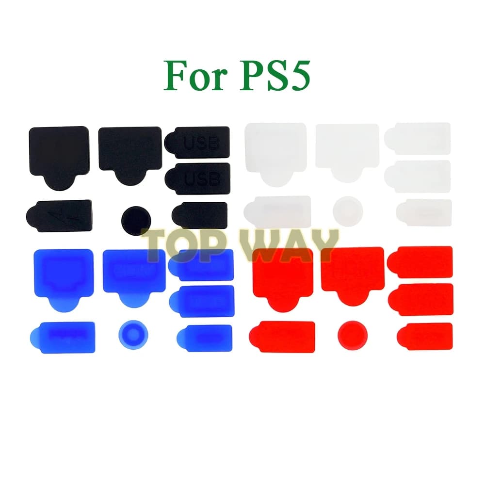 50 set di accessori per console PS5, tappi antipolvere in silicone, set di coperture antipolvere per interfacce USB e HDMI.