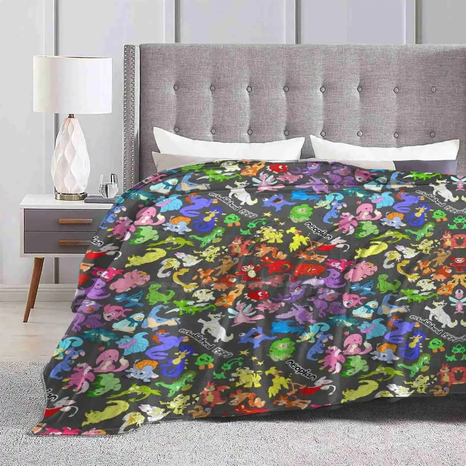 Neosplash! Tutti i Neopets, stampa All Over! Coperta da tiro morbida e calda alla moda Neopets Nimmo Scorchio Jubjub Grarrl Skeith Korbat