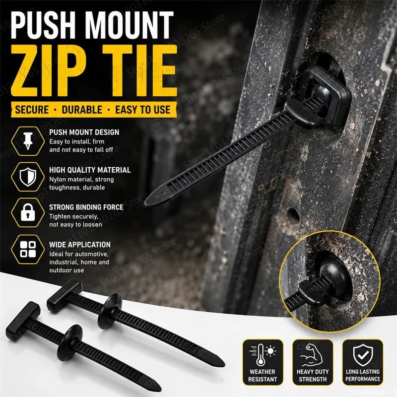 Car push on cable ties, durable nylon self-locking clips, easy to install rivet straps