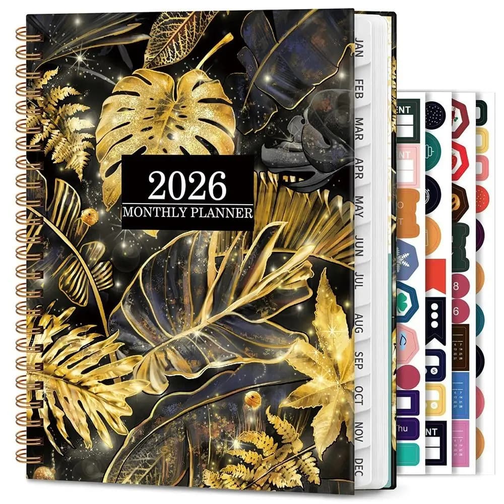 Agenda 2026 con Indice, Quaderno a Spirale, Design Semplice, Diario con Funzione Orologio, Formato A5, Pianificatore Annuale