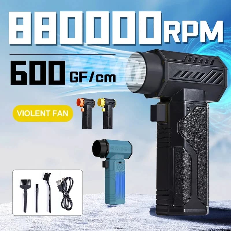 Ventilatore Turbo Jet da 880.000 RPM, Soffiatore d'Aria Potente, 10.000 mAh, Spinta di 600g, Vento a 70m/s, Soffiatore Senza Spazzole, Aspiratore per Foglie, Asciugatore per Auto