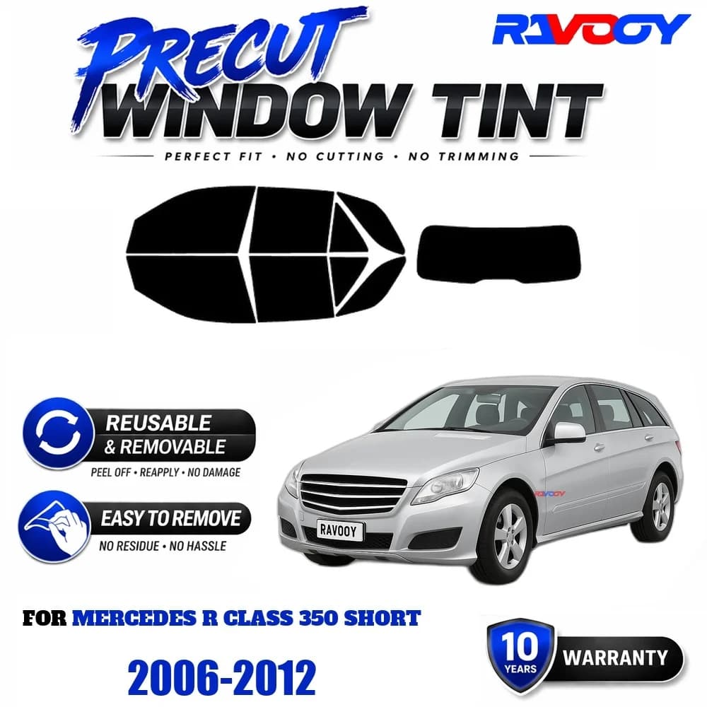 RAVOOY Precut Window Tint, Reusable Removable EPU Film, Custom Fit for Mercedes R Class 350 Short 2006-2012, UV Heat Protection