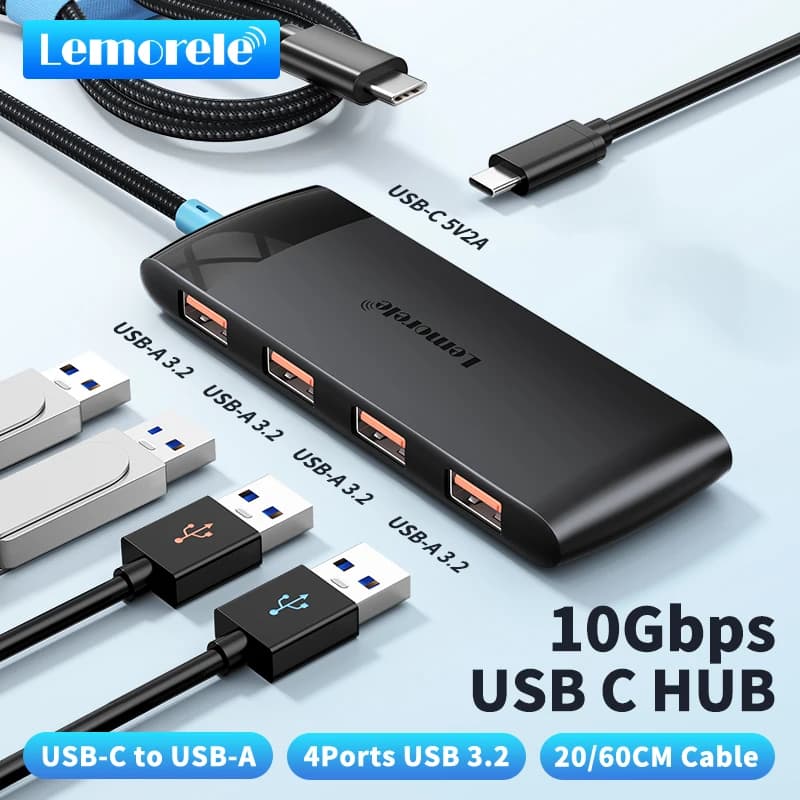 Lemorele Docking station HUB USB C 5 in 1 Plug and play HUB USB TYPE-C USB 3.2 10 Gbps per MacBook Tablet Fotocamera Telefono cellulare