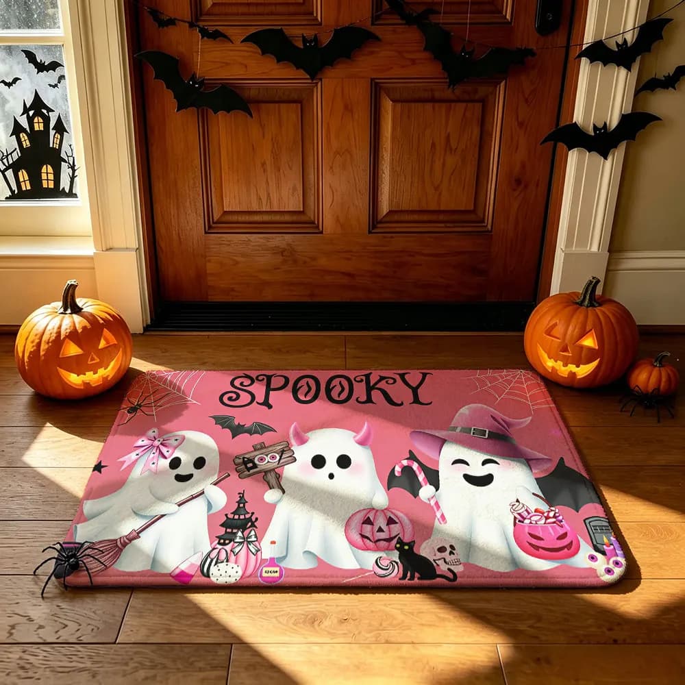 Home decoration water-absorbent floor mat with Halloween ghost, spider, and pumpkin-themed patterns for home decoration
