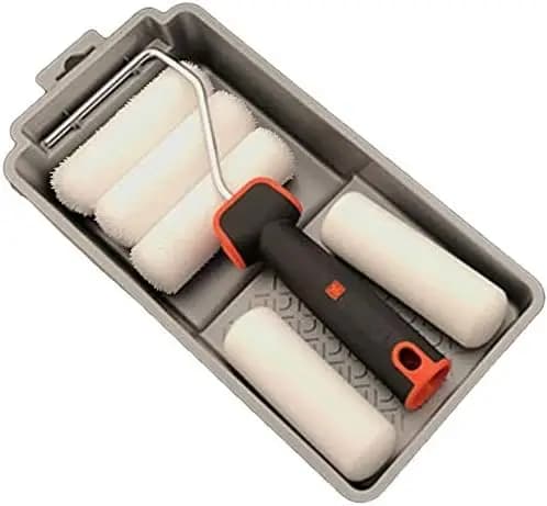 4 Inch Paint Roller Kit, 7 Pieces, with Acrylic Covers, Polyester and Foam, Plastic Tray and Ergonomic Handle
