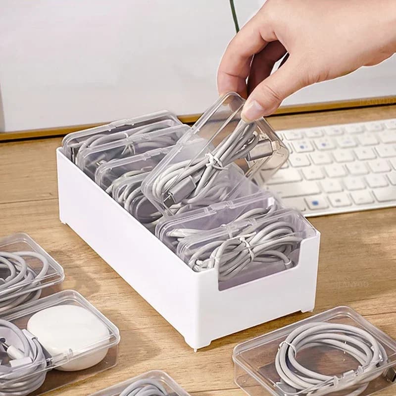 Scatola porta cavi dati e accessori per l'ufficio, organizer per cavi di ricarica, dispositivi mobili e gioielli, con scomparti divisori