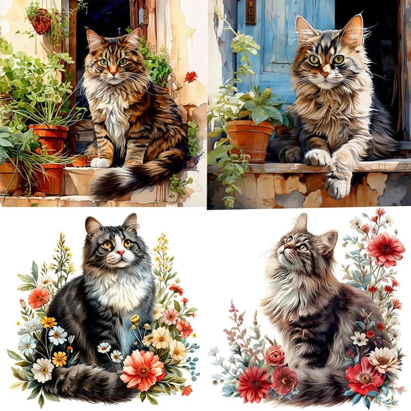 MT682 # Adesivi con gatti e fiori, parete luminosa per la casa, armadietto, porte, decorazioni, decalcomanie per auto in vinile, uso interno ed esterno