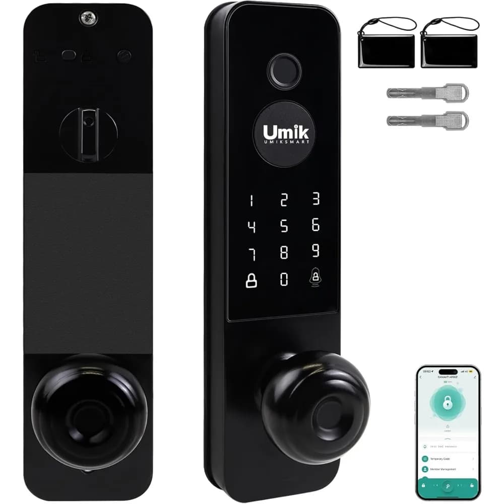 Serratura intelligente per porta con impronta digitale, serratura per porta d'ingresso senza chiave 5 in 1 con campanello per porta d'ingresso, telecomando APP (nero)