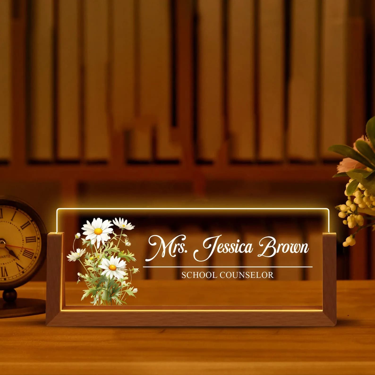 Acrylic Night Light School Counselor Desk Lamp Personalized Birth Flower Name Sign Teachers Day Gift Appreciation Gift