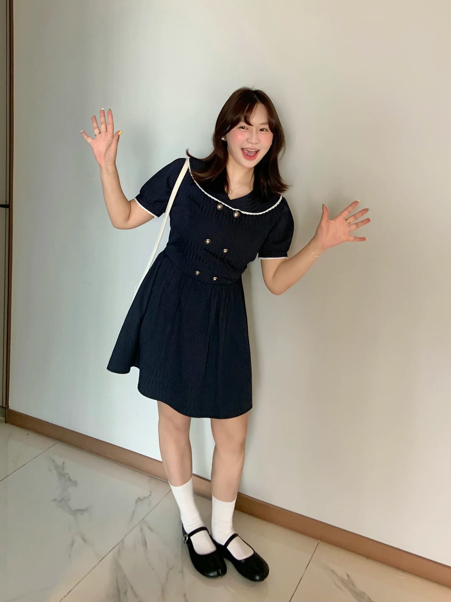 Elegant Korean Style Dress for Women, Line A skirt, Hepburn style, Short sleeve, High waist, Non-elastic Polyester Fiber