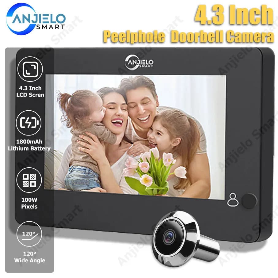 ANJIELO Videocitofono con Telecamera da 4,3 Pollici per Porta d'Ingresso di Casa e Appartamento, Visore Digitale per Porta Frontale