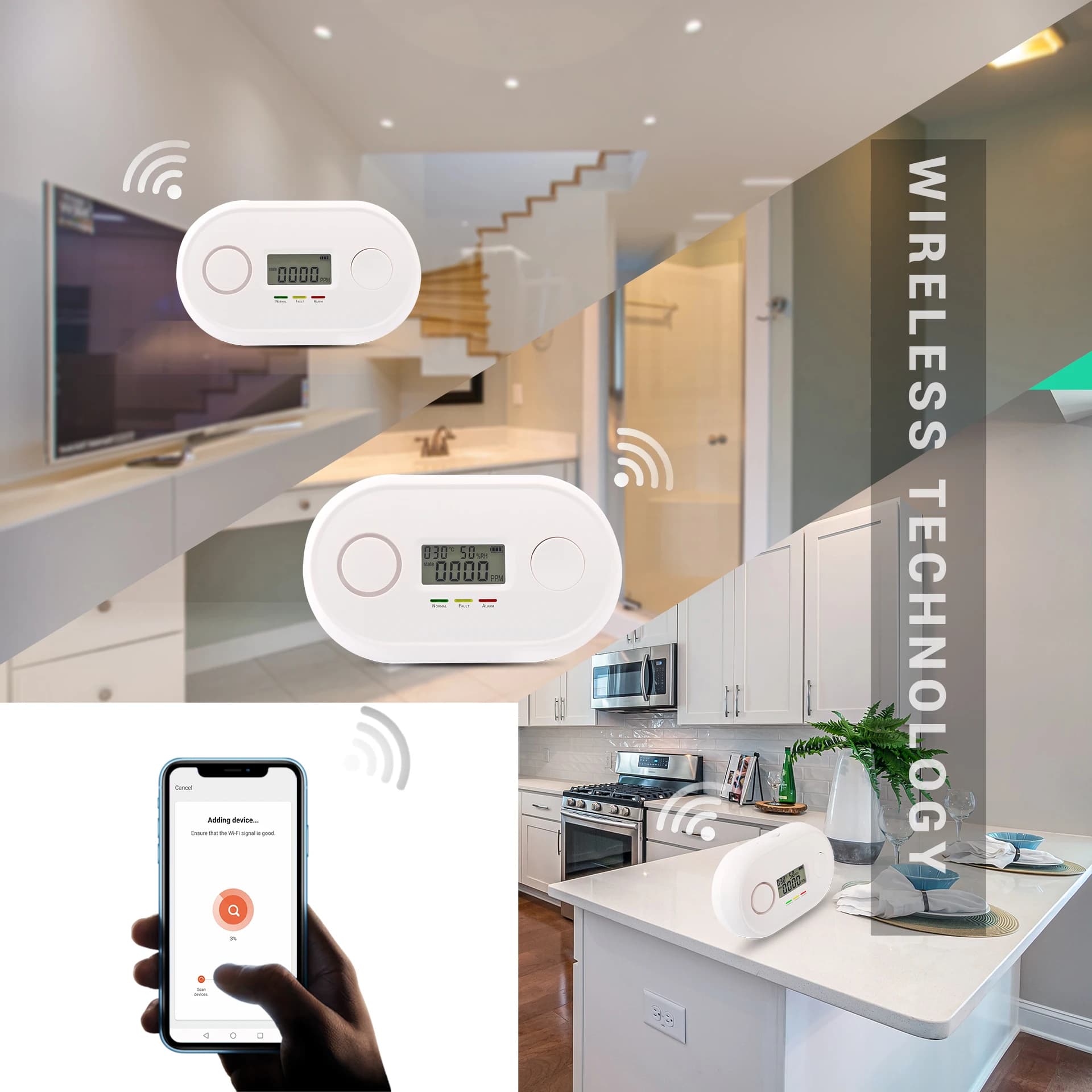 Smart WiFi CO Detector Tuya Smart Life App Controlled Carbon Monoxide Alarm EN50291 Certified 2-Year Battery Operated Portable