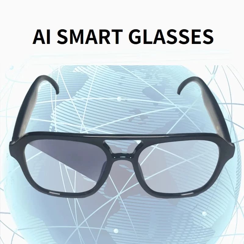 Occhiali Smart Fotocromatici con Montatura Nera, Traduzione AI, Chiamate Bluetooth, Ascolto Musica, Lenti a Specchio Trasparenti, per Uso Quotidiano in Ufficio