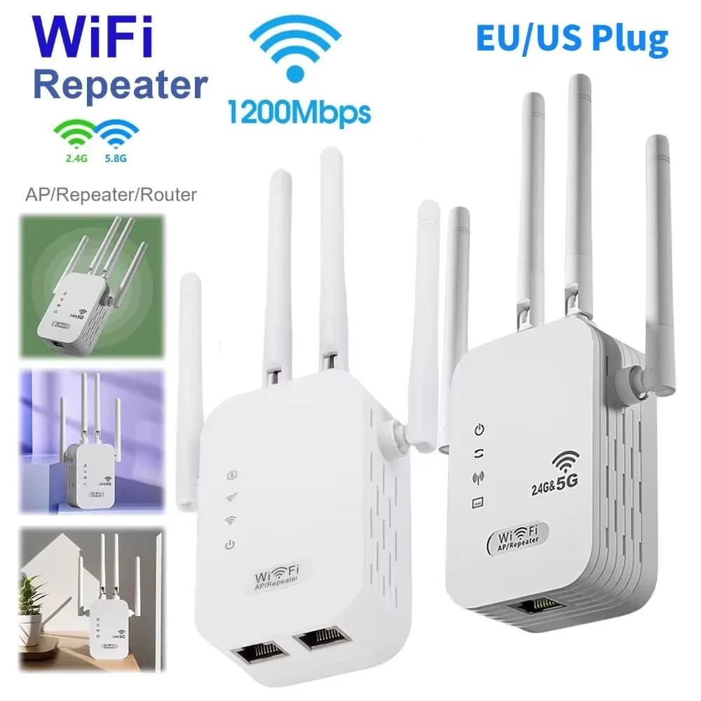 Ripetitore WiFi Wireless con Porta WAN/LAN RJ45, Dual-Band 2.4GHz/5GHz, Amplificatore di Segnale Wi-Fi per Casa e Ufficio