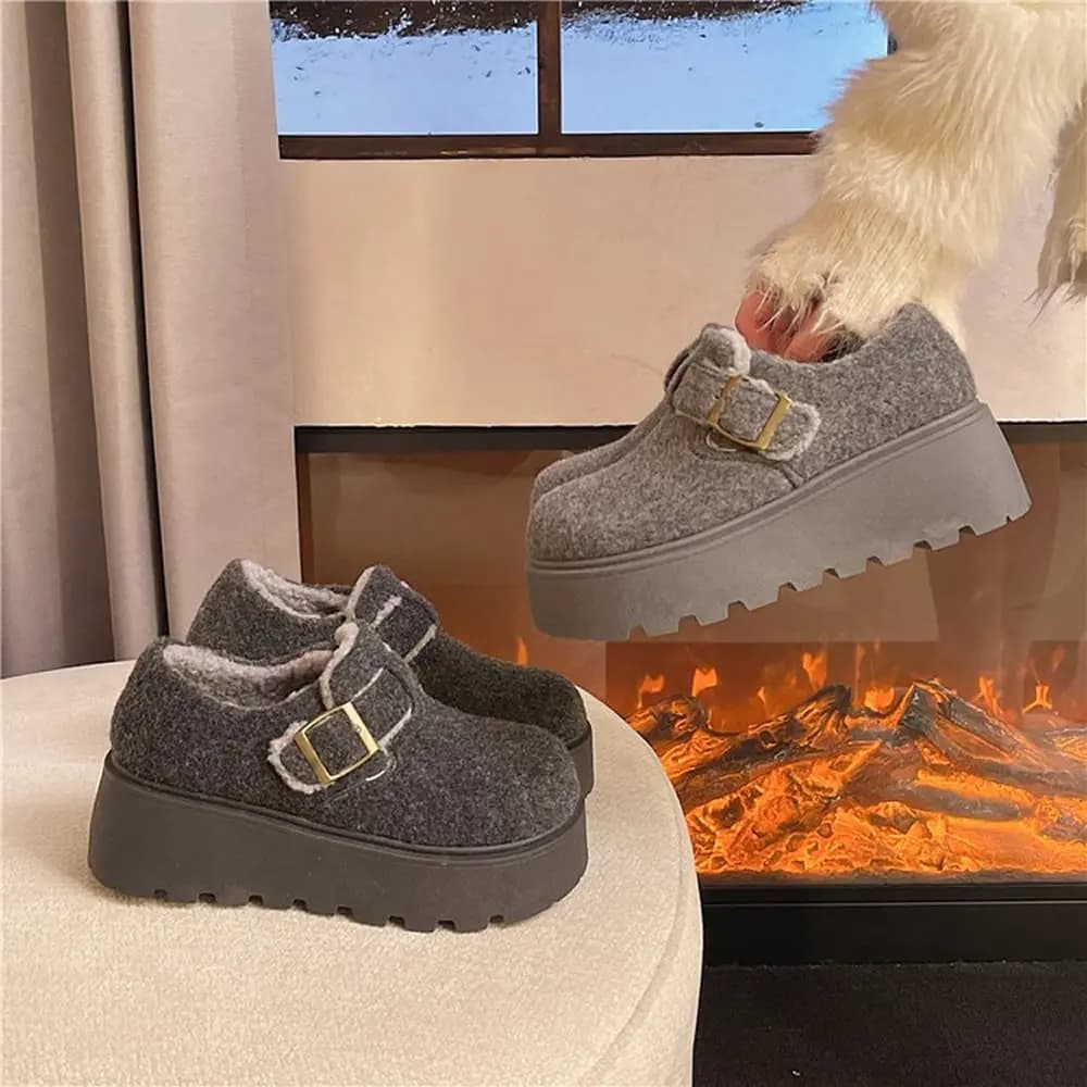 Scarpe basse slip-on con fondo spesso da donna Scarpe in cotone foderate in pile Primavera Autunno Casual Comodo tacco piatto Miglioramento della calore