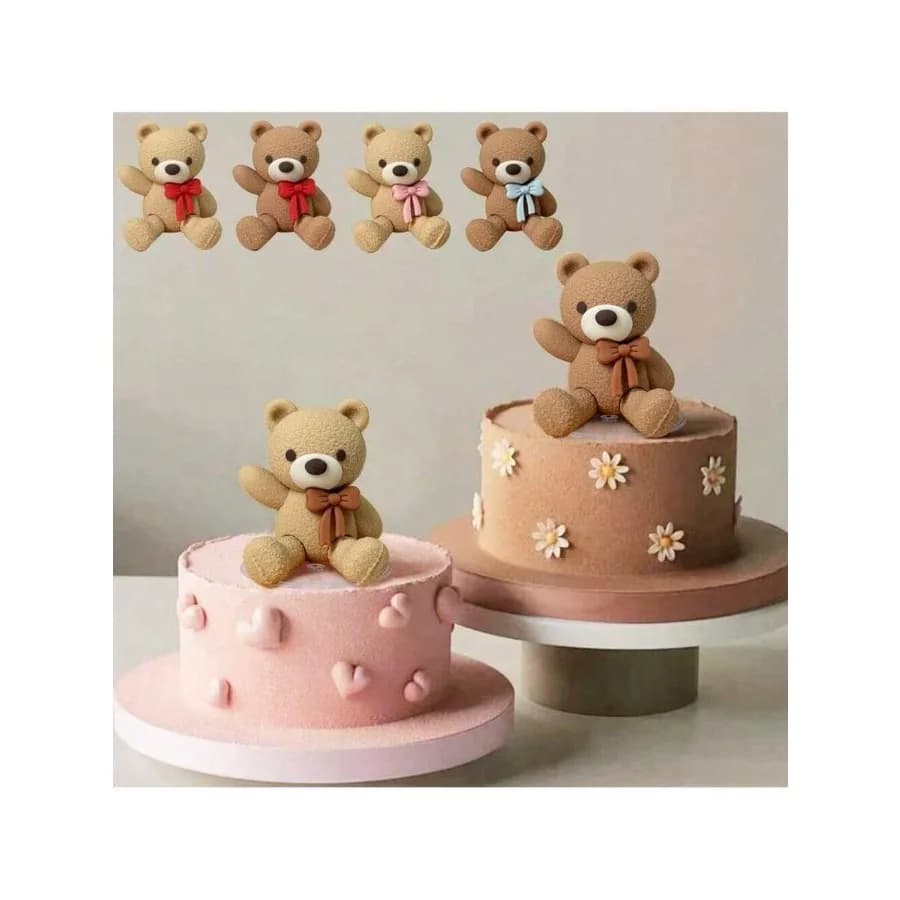 1 pezzo/5 pezzi Decorazione per torta 3D stereoscopica a forma di orsetto con fiocco marrone per feste di compleanno, San Valentino, matrimoni.