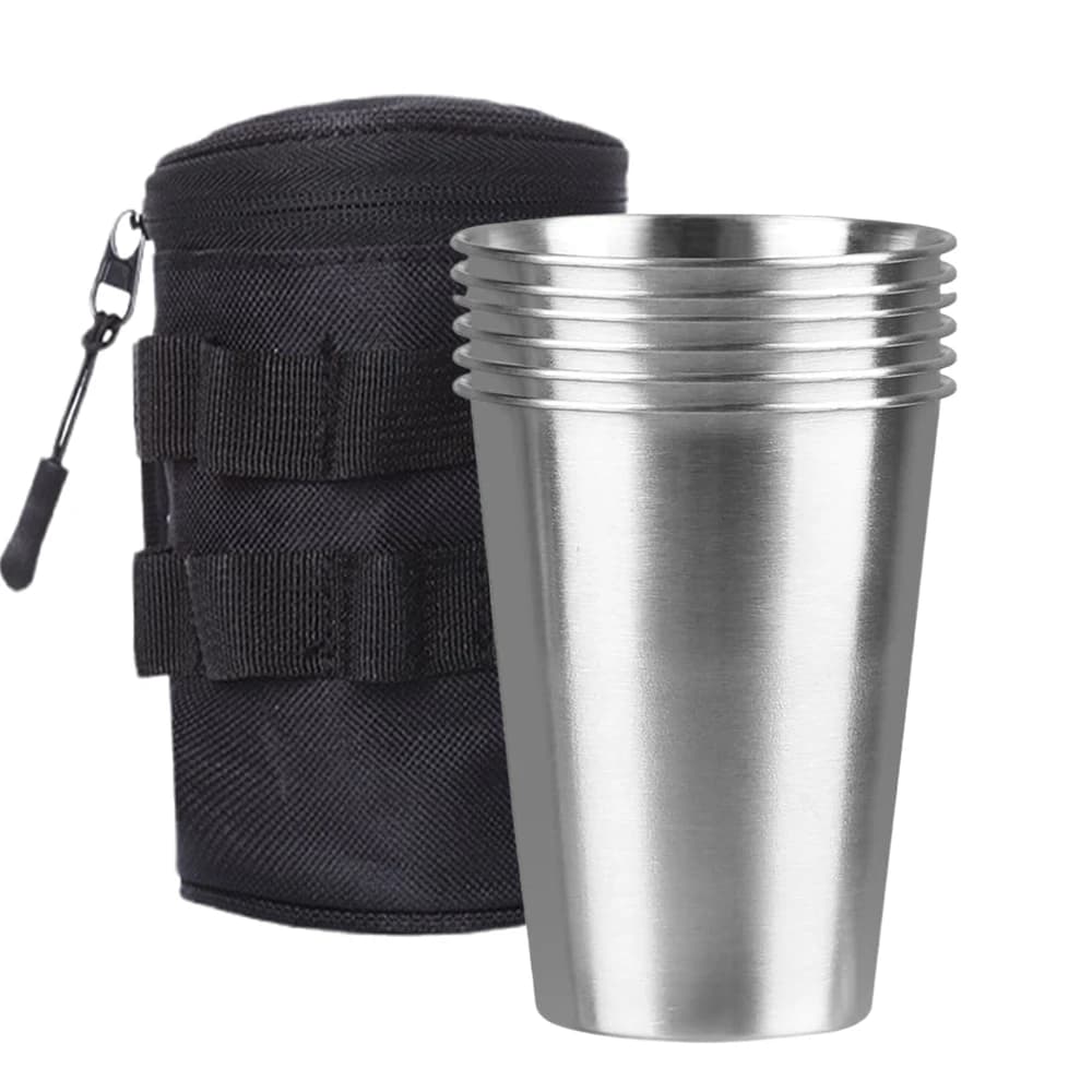 Set da 6 tazze da viaggio pratiche per esterni in acciaio inossidabile Set da 350 ml Bicchieri da tazza in metallo per caffè Birra con custodia Bicchieri portatili