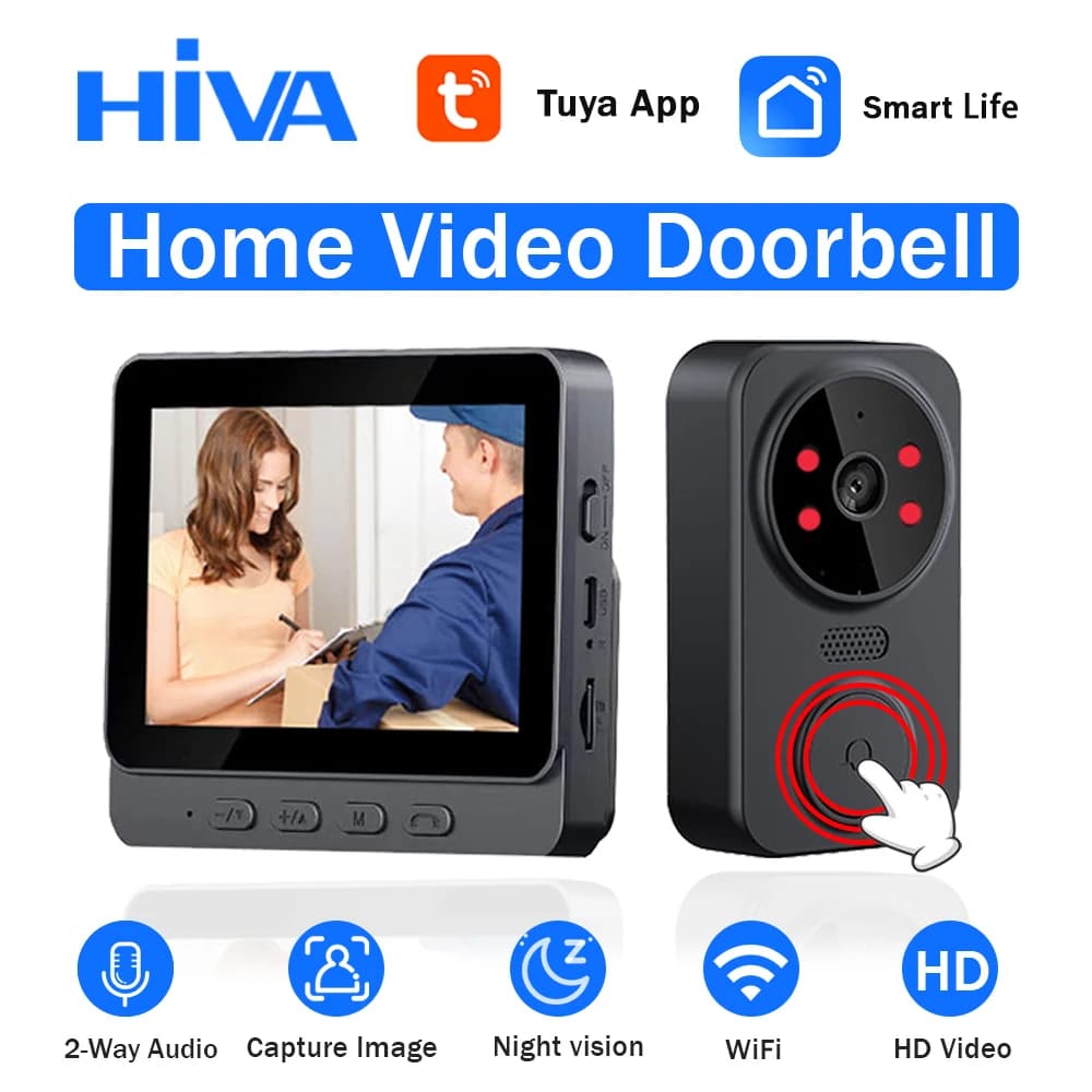 Campanello video wireless 1080P con schermo 4.3 ''IPS HD Citofono intelligente bidirezionale Campanello per visione notturna a infrarossi Telecamera HD esterna