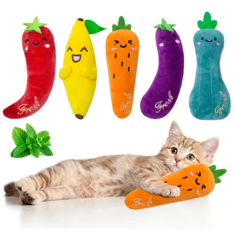 5PCS Interactive Cat Toys Catnip Cat Chew Teeth Cleaning Toys Vegetable Shape Soft and Durable Kitty Kicker Toy