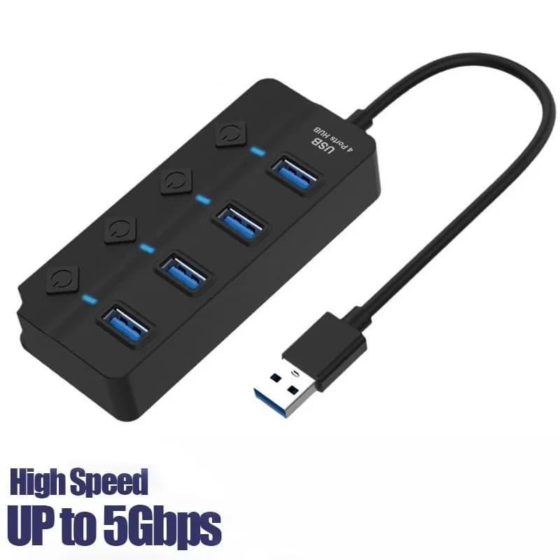 Hub USB 3.0 con Adattatore di Alimentazione, Splitter USB Multiplo, Adattatore di Alimentazione 4/7 Porte, Espansore Multiplo con Interruttore On/Off per Accessori PC