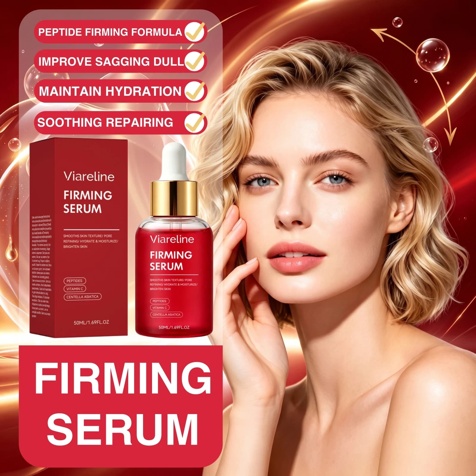 Peptide Firming Face Serum Skin Tightening Vitamin C Brightening Hydrating Daily Skincare Anti-Aging Pore Refining Care Essence