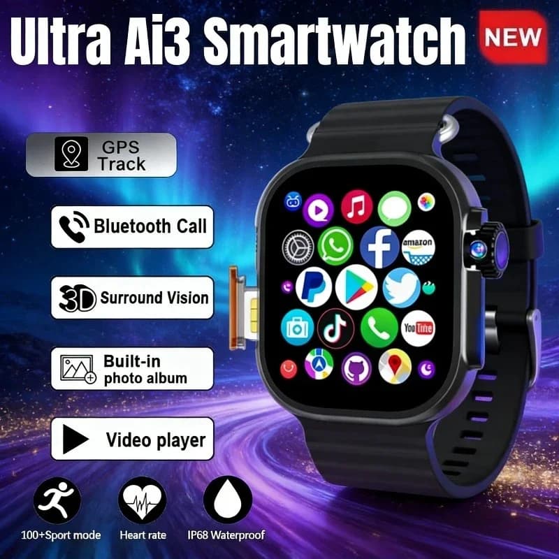 Smartwatch Ai3: 2.2" HD display (448*528) | 180 ° Swivel camera | 4G calls and 256GB memory | Full health monitor