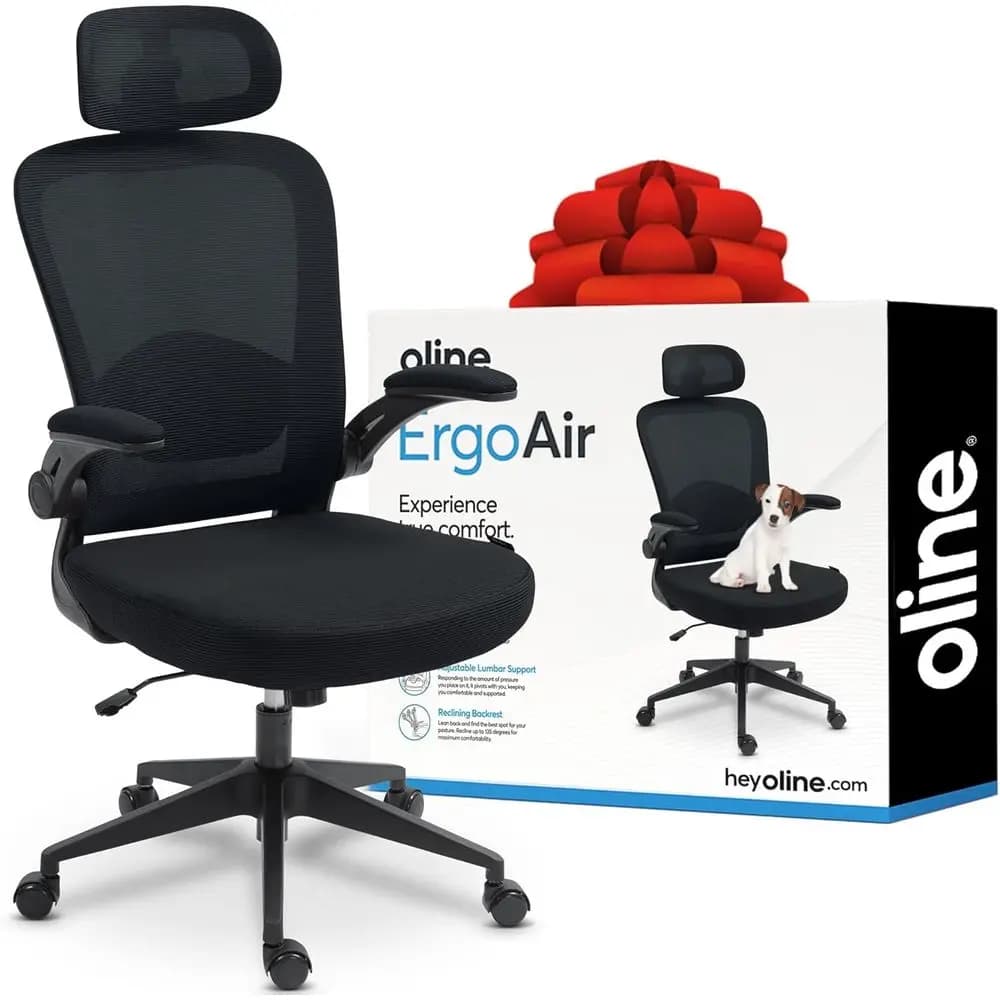 Sedia da Ufficio Ergonomica con Supporto Lombare Regolabile, Braccioli Ribaltabili, Materiale in Rete, Sedia Girevole con Ruote per Gaming e