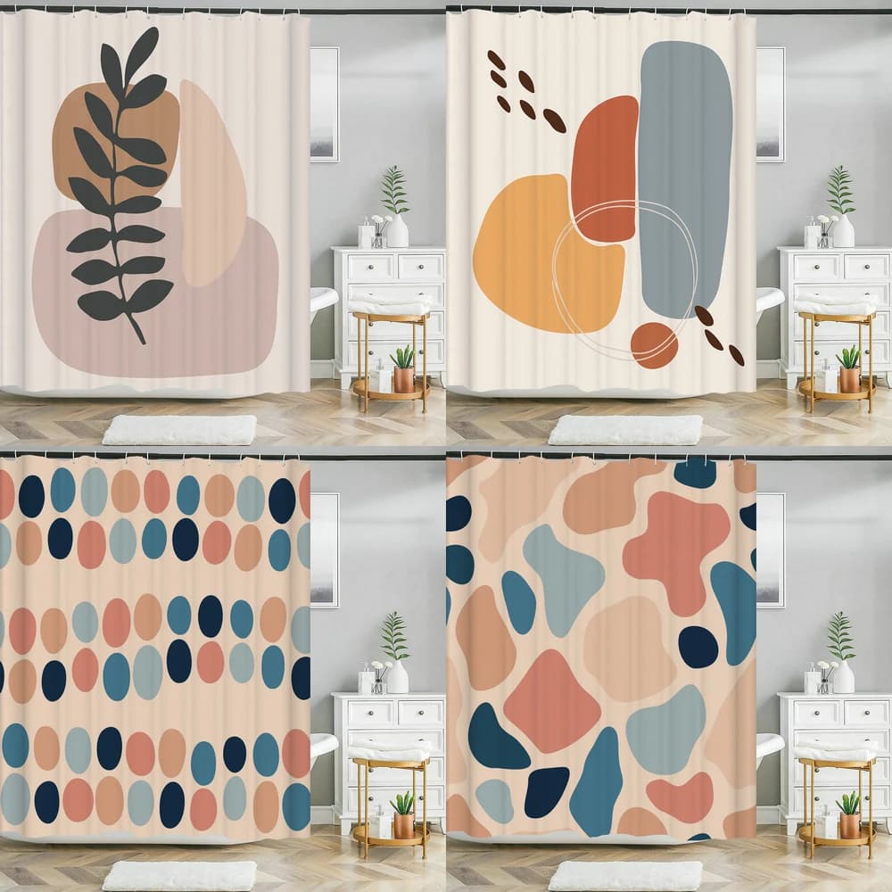 Tenda da doccia con stampa di foglie in stile nordico, tenda da bagno impermeabile in poliestere, tende a blocchi di colore per l'arredamento del bagno