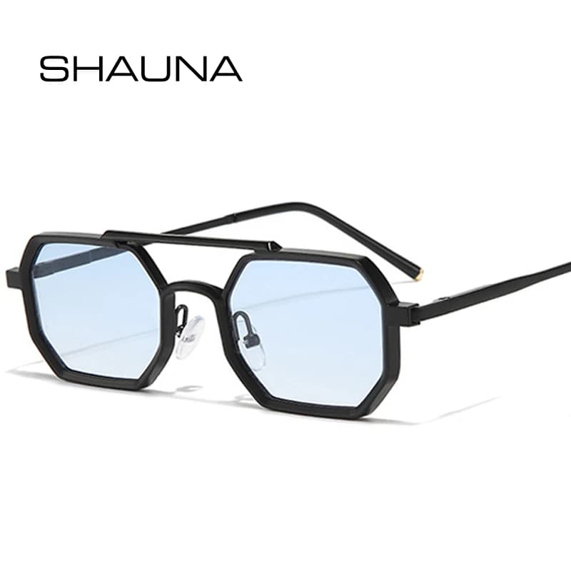SHAUNA Retro Doppi Ponti Uomo Poligono Occhiali da sole quadrati piccoli Moda Trasparente Oceano Lenti sfumate Occhiali da donna Montatura in metallo