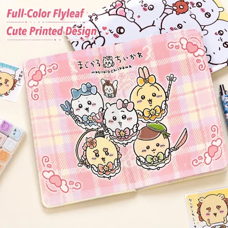 Anime Chiikawa A5 Journal Notebook PU Leather Printed Cover Thick Paper Smooth Writing Planner Portable Stationery Student Gift