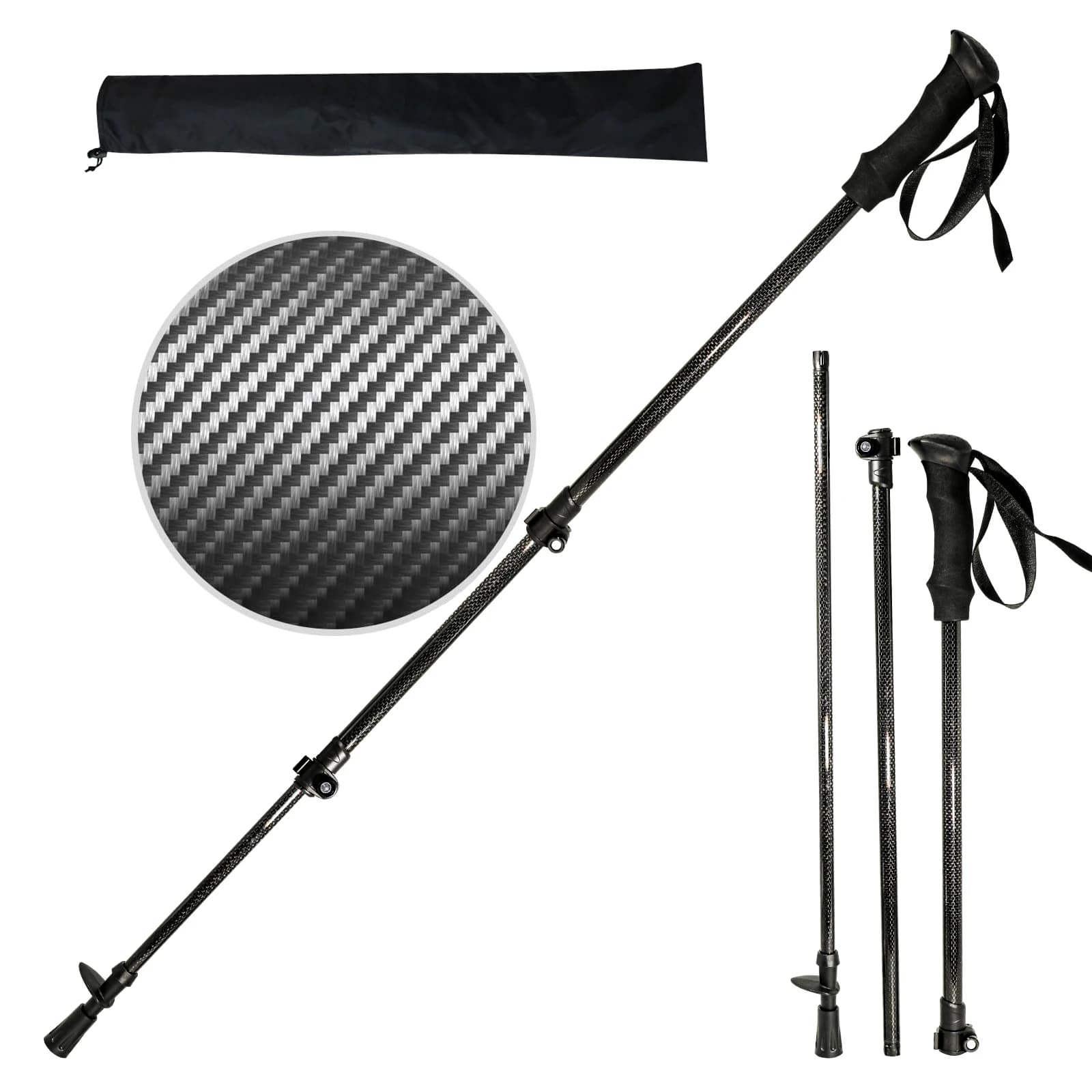 Lightweight Trekking Poles 3 Section Portable Outdoor Foldable Telescopic 3K Carbon Fiber Walking Sticks For Hiking Climbing