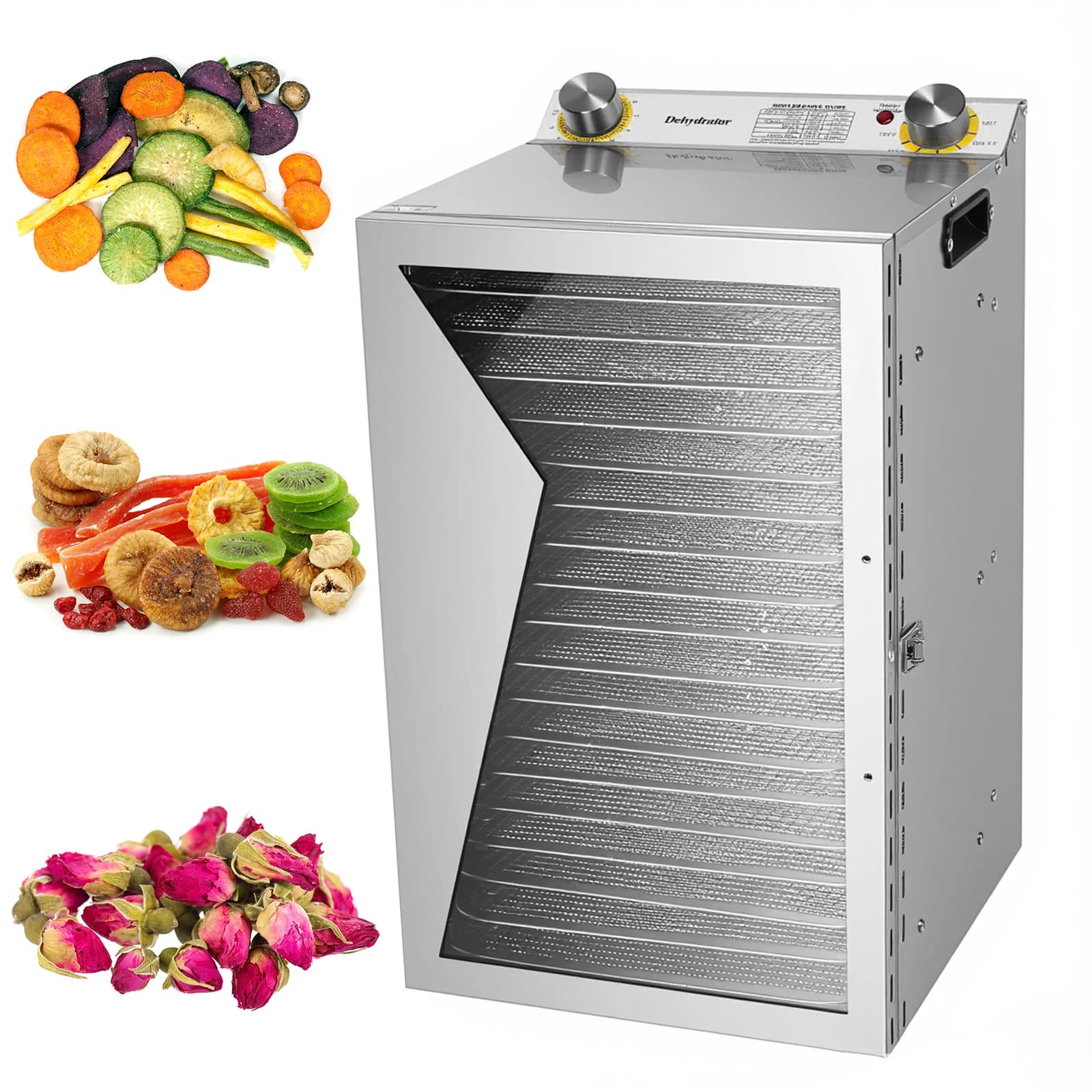 Essiccatore per Alimenti da 800W con 18 Vassoi in Acciaio Inossidabile, Controllo della Temperatura, per Carne Essiccata, Snack per Cani, Carni e Verdure