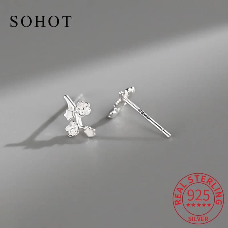 Real 925 Sterling Silver Light Luxury Flower Stud Earrings for Charming Women Exquisite Fine Jewelry Party Accessories