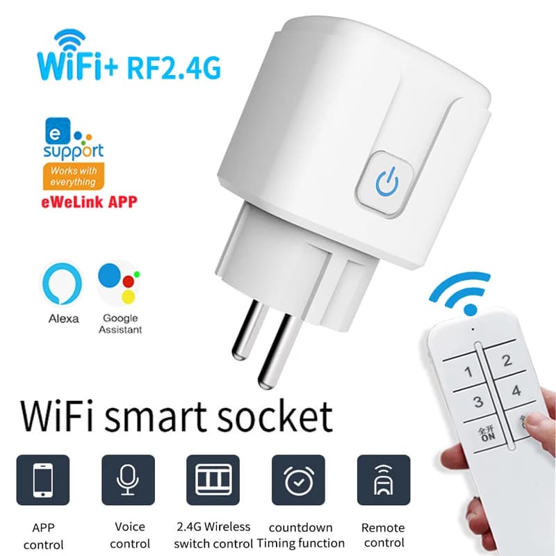 Smart Wi-Fi Socket with Ewelink App for Automatic Timing Control with Voice Commands Using European Plug.