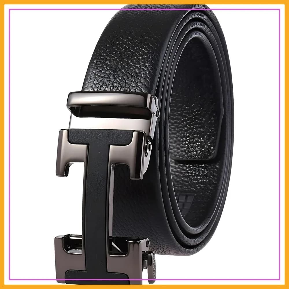 Cintura in pelle da uomo con fibbia automatica, regolabile, elegante e casual, 49 pollici